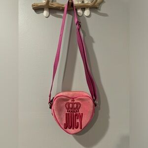 Vintage Pink Juicy Couture Purse‎ Crossbody Bag Heart Velour Y2K 7x7”